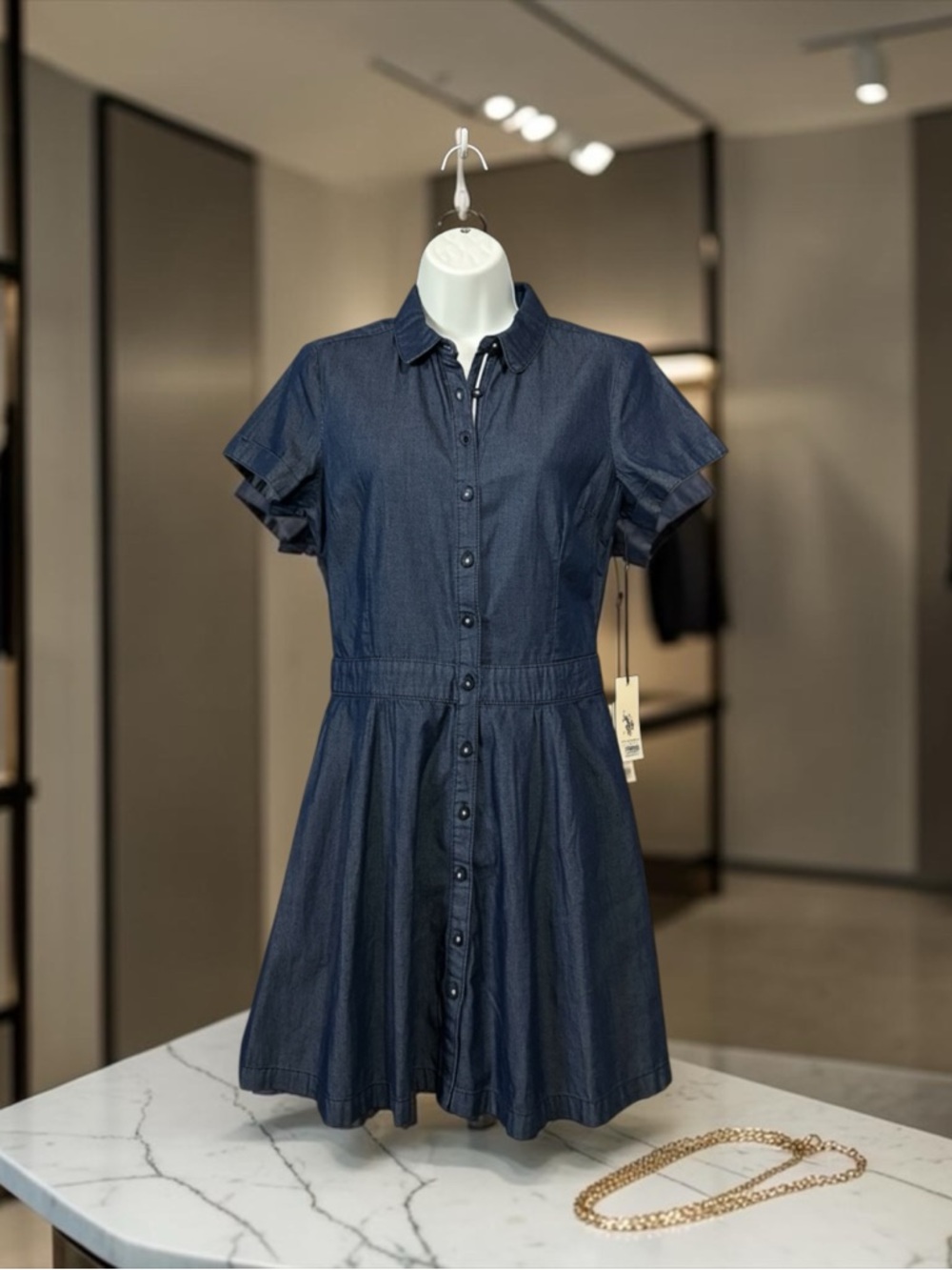 U.S. Polo Assn.Denim Shirt Dress Women Button Front Fit & Flare, Medium